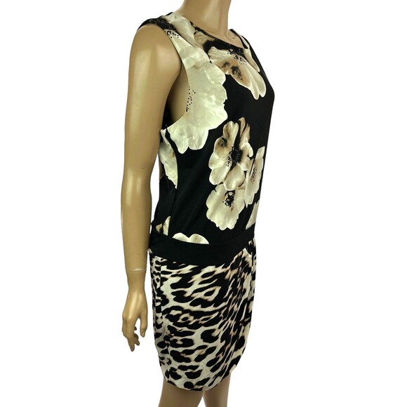 New York Co Sleeveless Drop Waist Dress Size L Black w Large Beige/Black Flowers - Picture 3 of 6